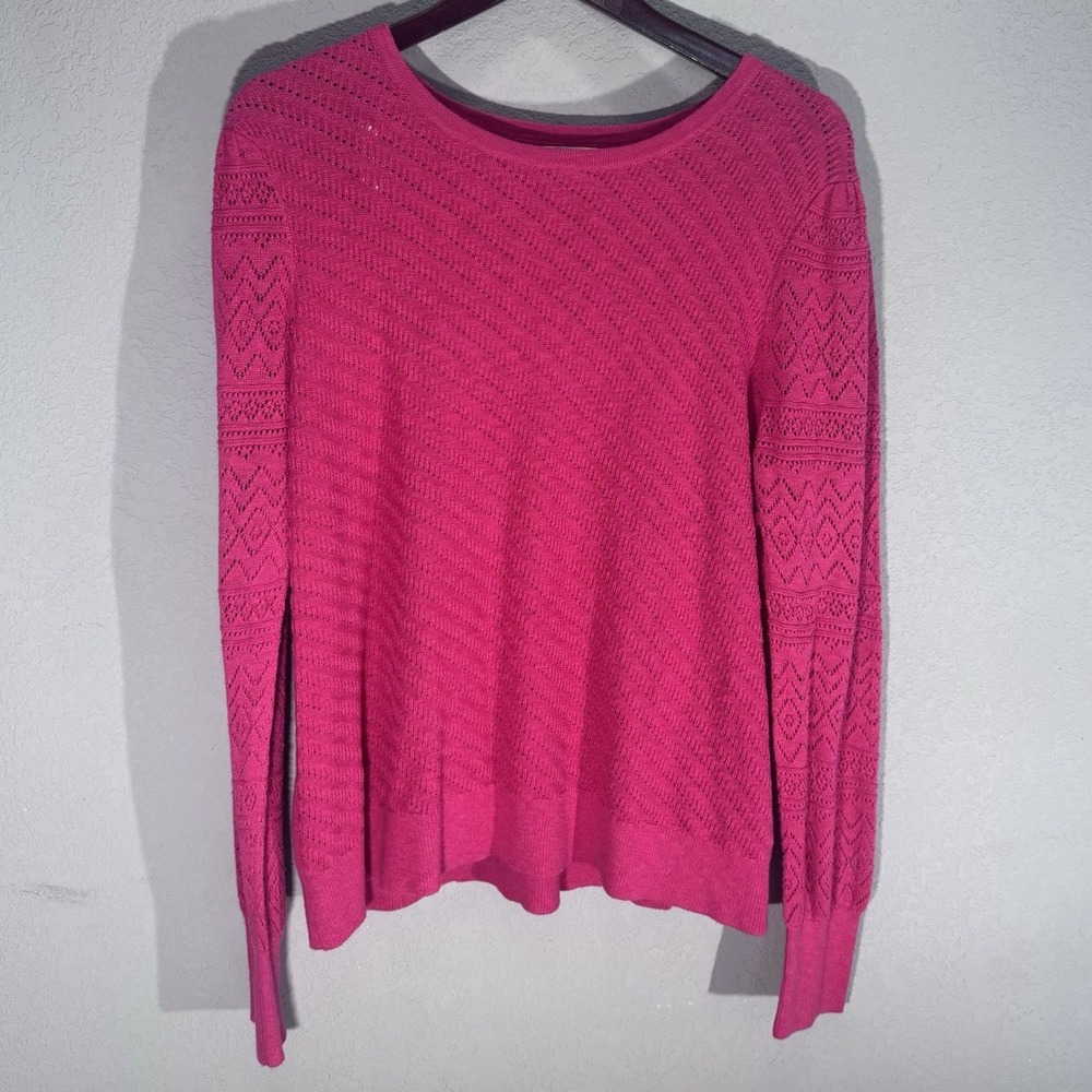Pink Pointelle Open Knit Sweater Women's XL Lightweight Long Sleeve Style & Co